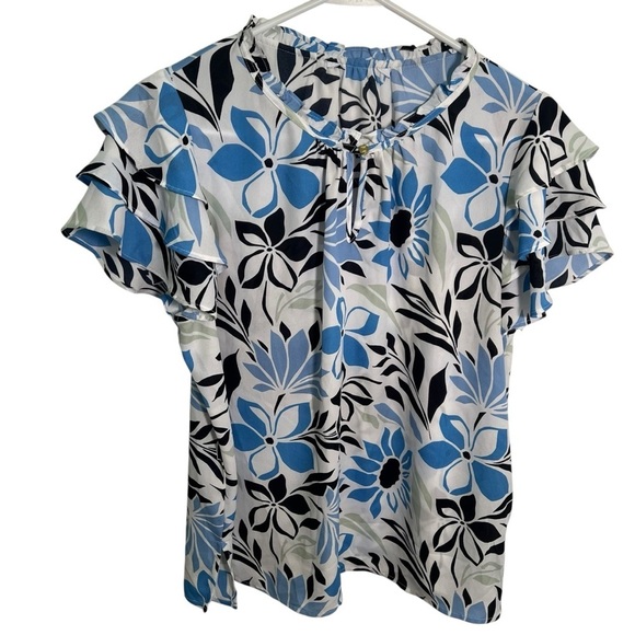 Liz Claiborne Tops - Liz Claiborne Blouse White Blue Black Floral